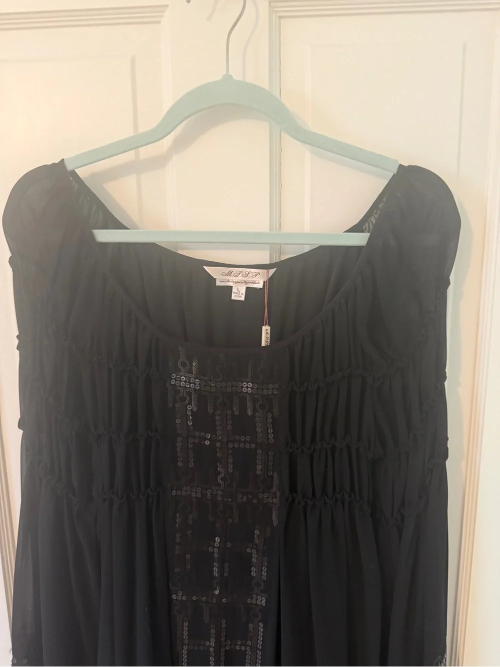 Black Long-Sleeve Sheer Tunic Dress